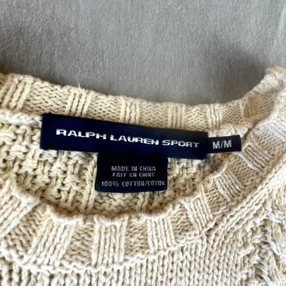 Cream Cable Knit Fisherman's Sweater Ralph Lauren Sport M Beige Preppy *READ - Picture 4 of 11